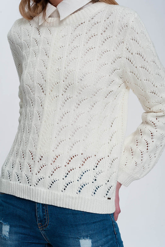 Q2 Crochet Sweater in Cream
